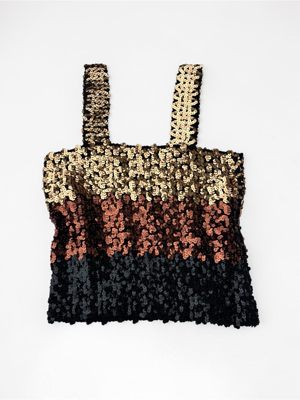 Y2K Sequin Crop Tank Gold Copper Chocolate Brown Black McBling Party Cami Top S